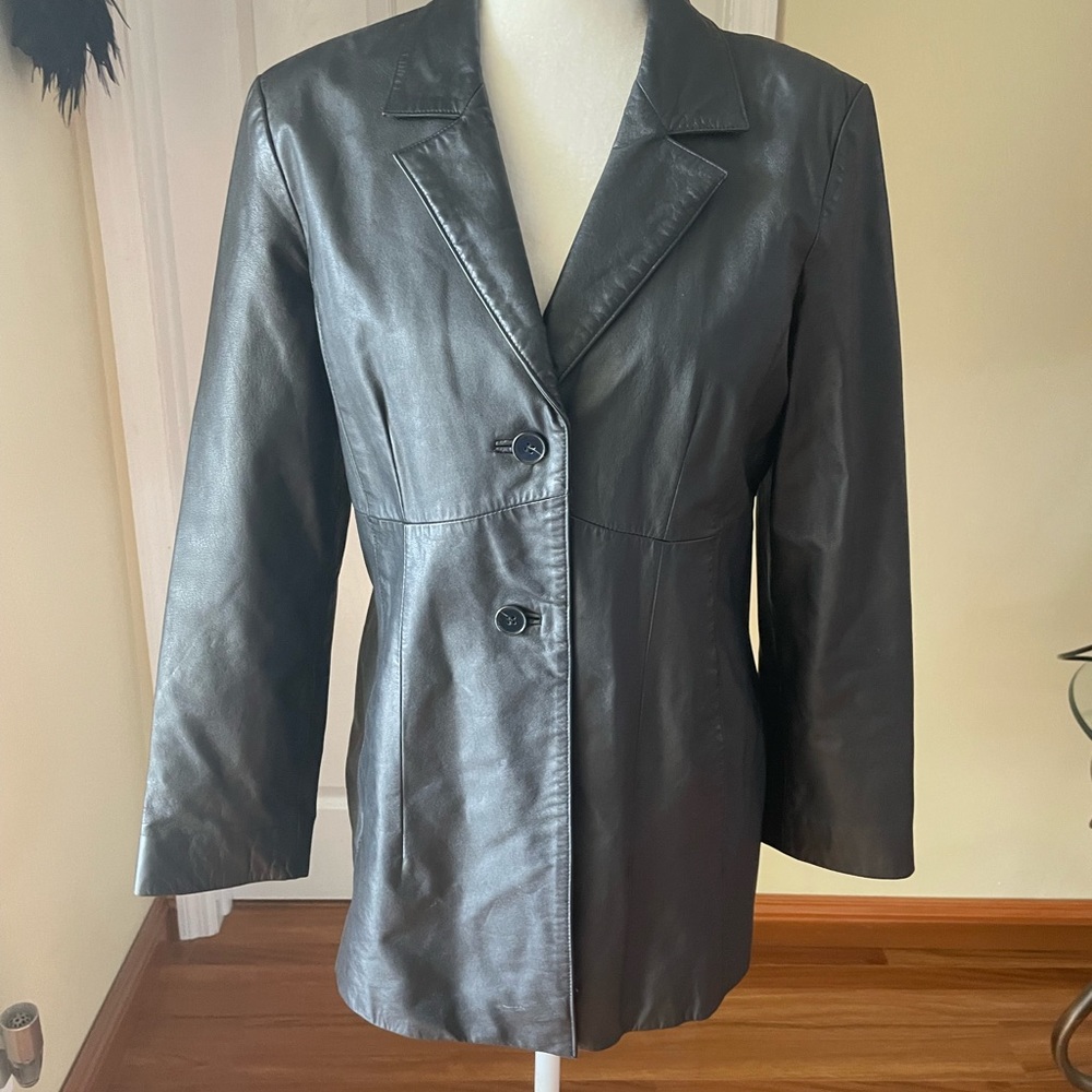 Black stylish leather Women Jacket by ADDA Size Medium, soft genuine leather